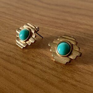 Southwestern, Geometric Turquoise/Gold Stud Earrings